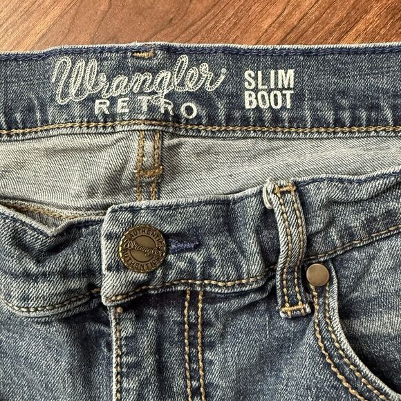 Wrangler Retro Slim Boot Jeans 32 x 34 Medium Wash Denim Work Western Riding - Picture 8 of 9